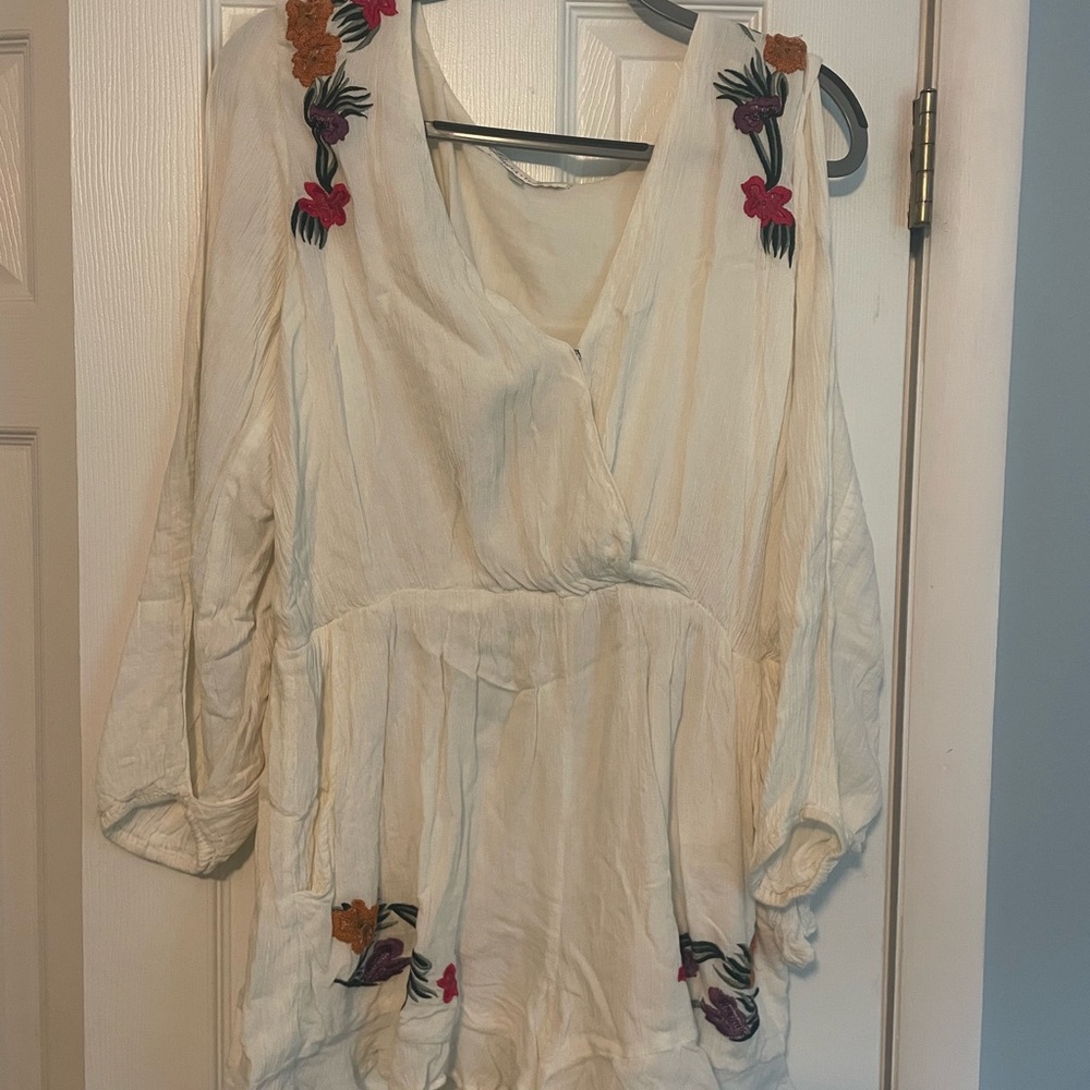 Lovers + Friends Cream Blouse with Floral Embroidery